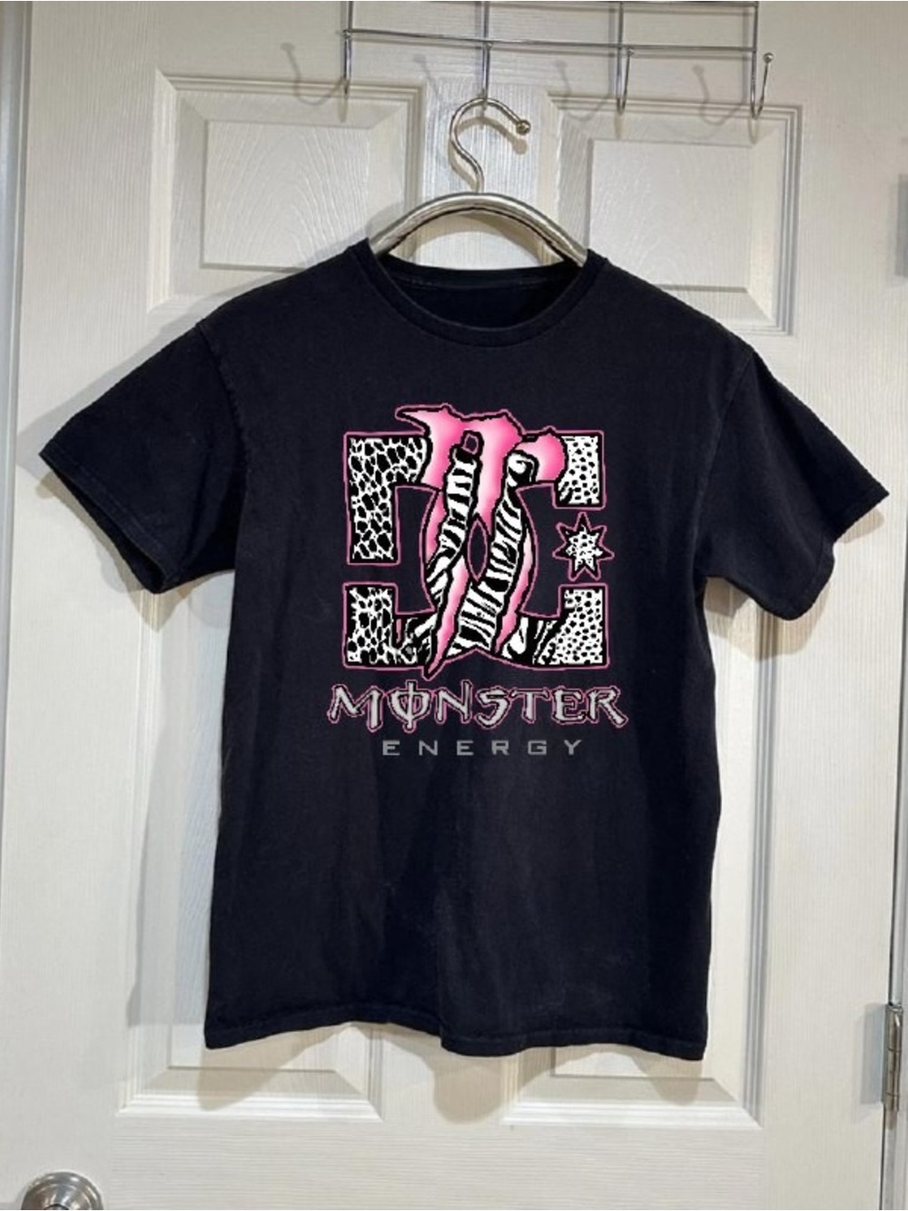 Monster Energy Pink Zebra Graphic T-Shirt Black For Unisex